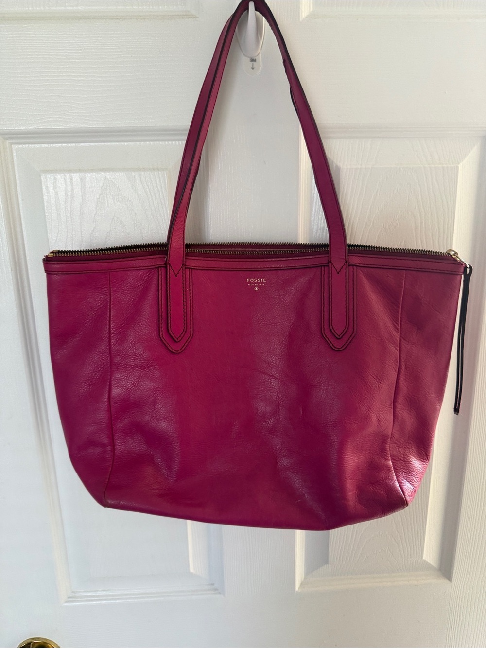 Fossil Magenta Pink Leather Rachel Tote Bag